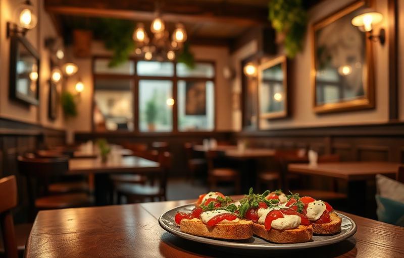Italian bistro interior with appetizer plate